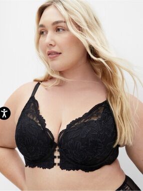 City Chic Paige Black Plunge Front Lace Contour Convertible Back Bra 44D. NWT